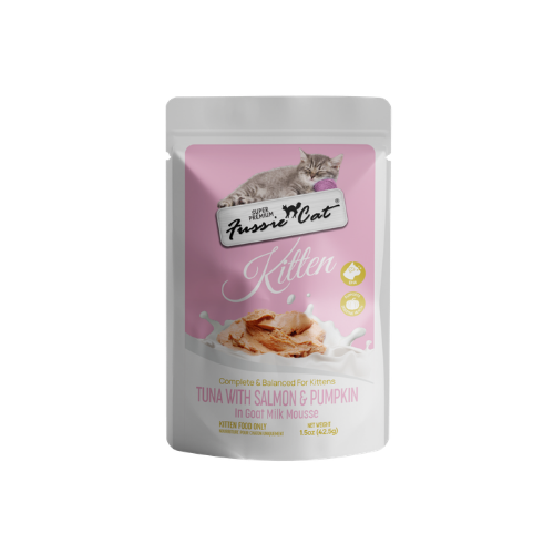 Fussie Cat Tuna with Salmon and Pumpkin in Goat Milk Mousse Kitten Pouch Wet Food