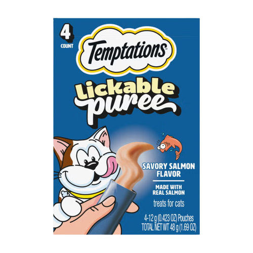 Whiskas Temptations Lickable Puree Savory Salmon Flavor Squeezable Cat Treats 4 pk