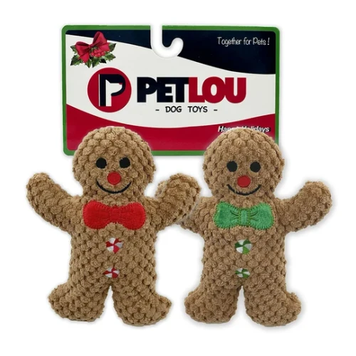 Petlou 6 in Holiday Gingerbread Men Plush Dog Toy 2 pk