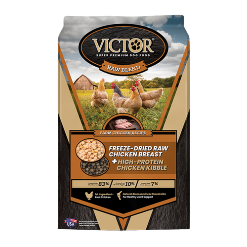 Victor Pet Food Raw Blend Farm Chicken Freeze-Dried Chicken Breast Recipe + High-Protein Chicken Kibble Dog Food