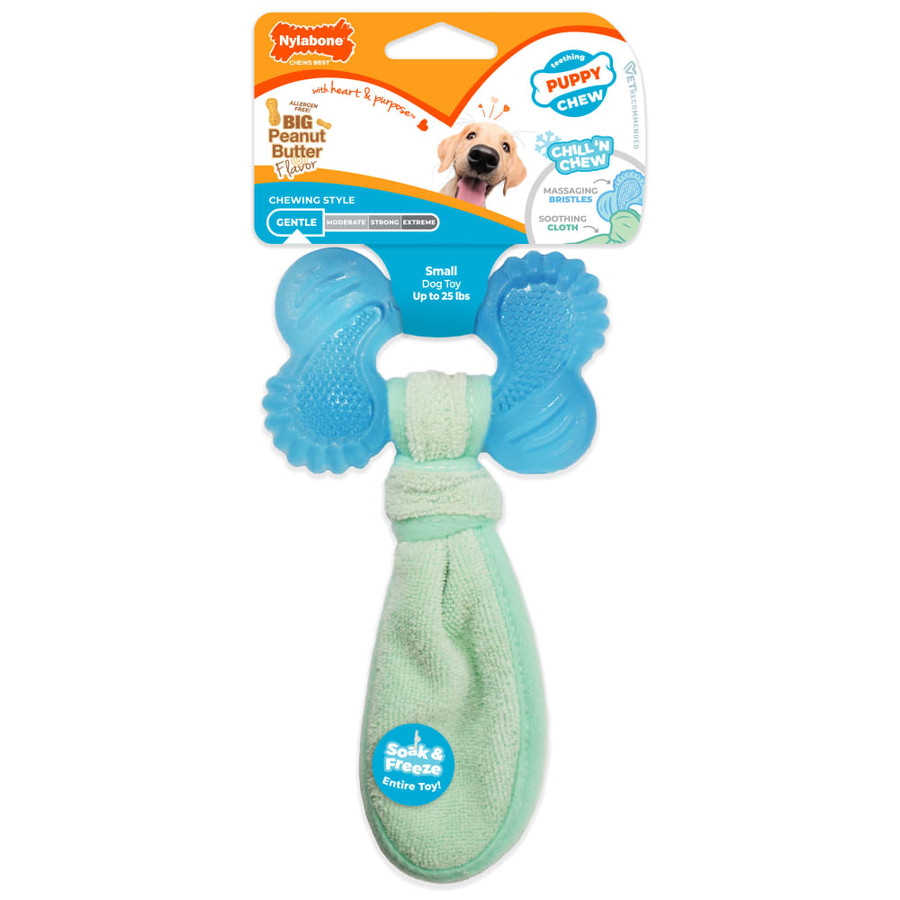 Nylabone Puppy Chew 2-in-1 Teething Freezer Bone Cloth Chew Dog