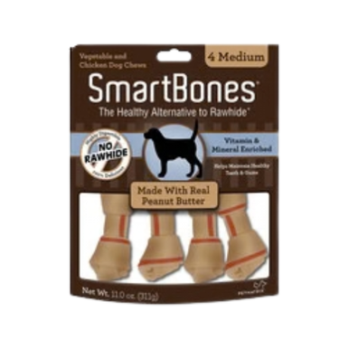 Smartbones Rawhide-Free Peanut Butter Medium Bones For Dogs 4 ct ...