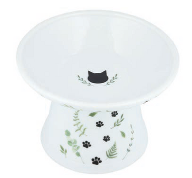 Necoichi Go Green Extra Wide Raised Cat Porcelain Food Bowl 4 x 6