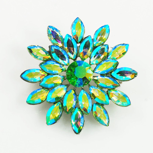 Flower Brooch in AB Green Color