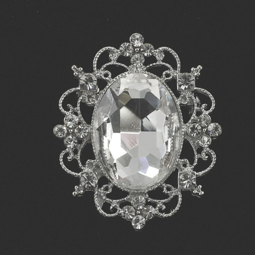Oval Brooch with Clear Oval Rhinestone