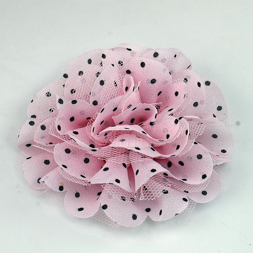 FR192074-Light Pink Polka Dot Fabric Flower Pin