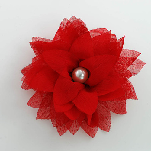 FR177202-Red Chiffon Flower with Center Pearl