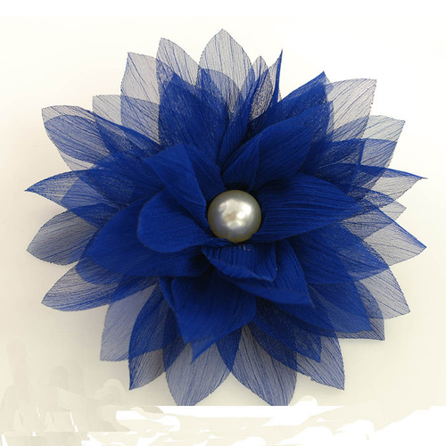 FR177203 Navy Blue Chiffon Flower with Center Pearl