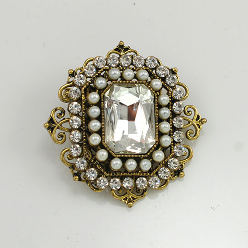 Antique Brooch with Beads - Clear