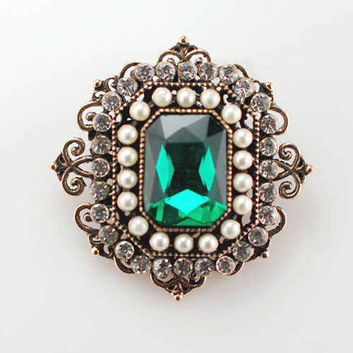 Antique Brooch in Jade Green