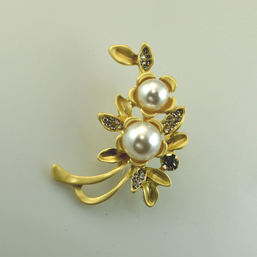 Gold Pearl Flower Brooch-BH9373