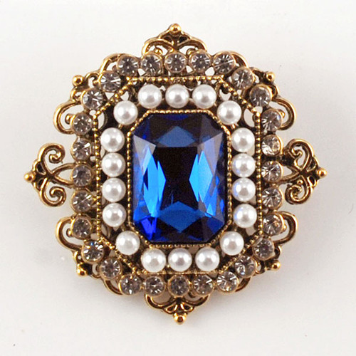 Antique Brooch in Royal Blue with Beads