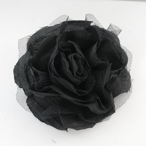FR117201-Black Fabric Flower Pin