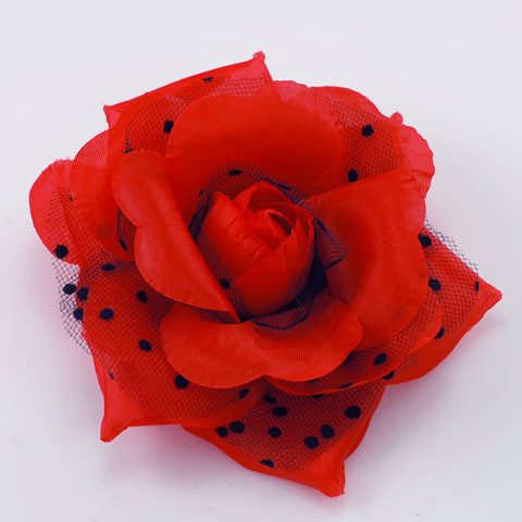 FR106204-Red Polka Dot Rose Flower Pin