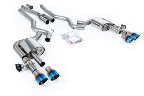 Cat-back - Dual Quad Outlet with Active Valves Non-Resonated with GT-100 Burnt/Blue Titanium Trims - Requires OE GT 5.0 Rear Diffuser - Mustang - 2.3 EcoBoost (S650 Fastback) - 2024 - SSXFD438