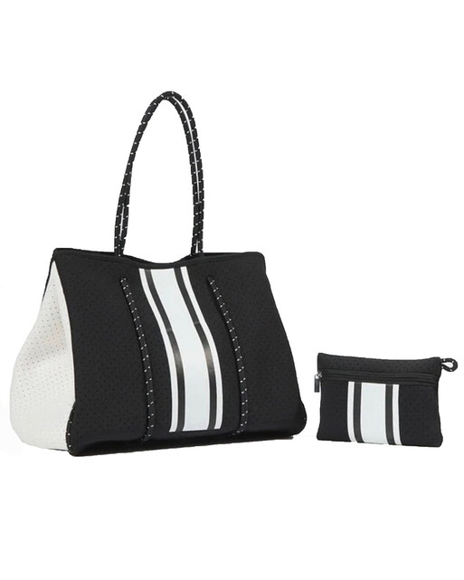 Neoprene Black and white tote with clutch