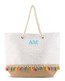 Straw beach tote with pom poms