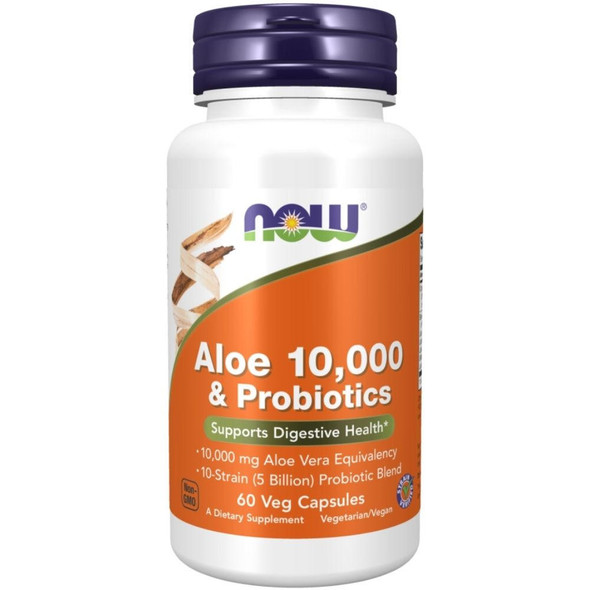  Now Foods Aloe Vera 10,000 & Probiotics 60 Veg Caps 