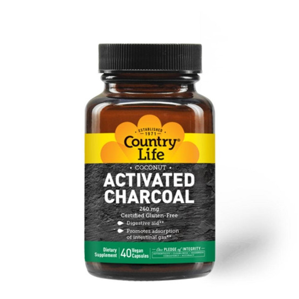  Country Life Activated Charcoal Coconut 260mg 40 Veg Caps 