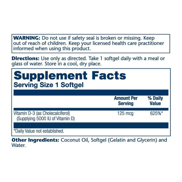  Solaray Super Bio Vitamin D3 5,000IU In Coconut Oil 120 Softgels 