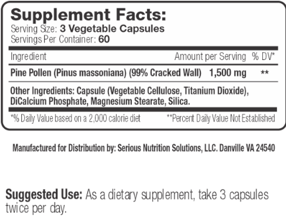  Serious Nutrition Solutions Pine Pollen 180 Veg Caps 