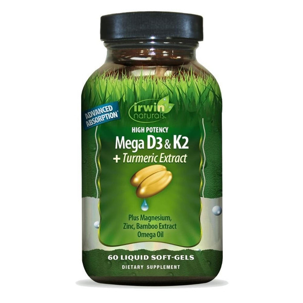  Irwin Naturals Mega D3 & K2 + Turmeric 60 Liquid Softgels 