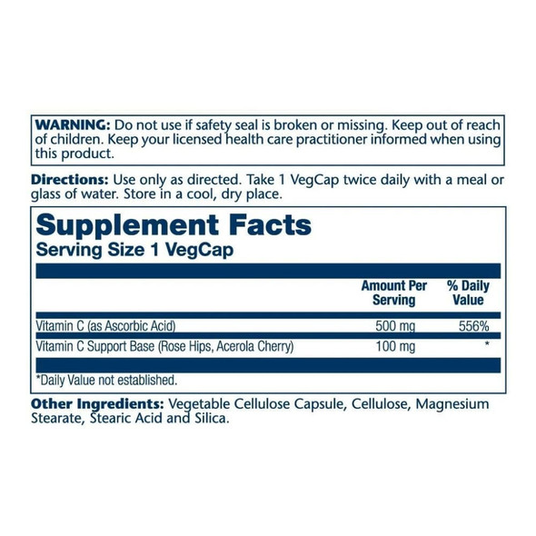  Solaray Vitamin C With Rose Hips & Acerola 500mg 250 Capsules 