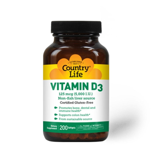  Country Life Vitamin D3 5000IU 200 Softgels 