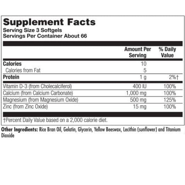  Kal Calcium+ Magnesium, Zinc & Vitamin D 200 Softgels 