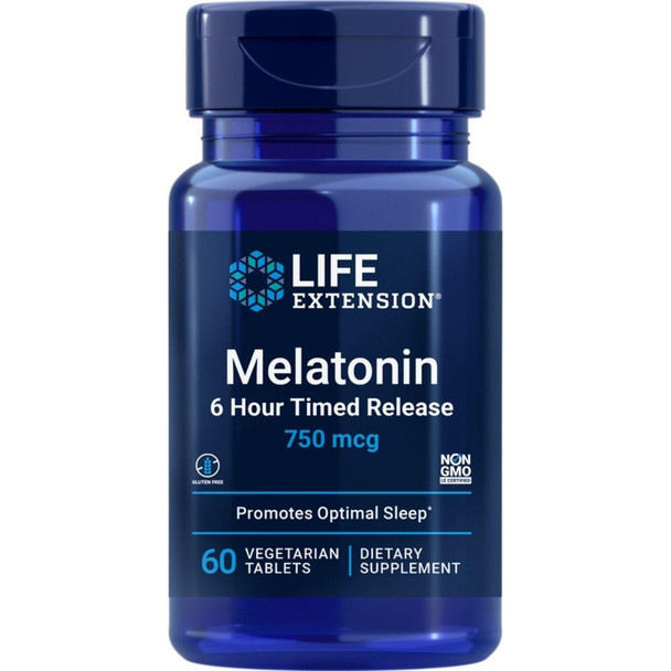  Life Extension Melatonin 6-Hour Timed Release 750mcg 60 Veg Tablets 