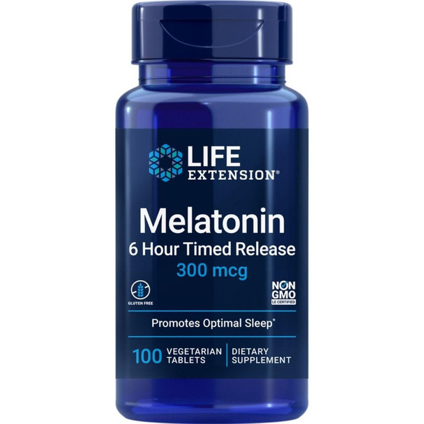  Life Extension Melatonin 6-Hour Timed Release 300mcg 100 Veg Tablets 