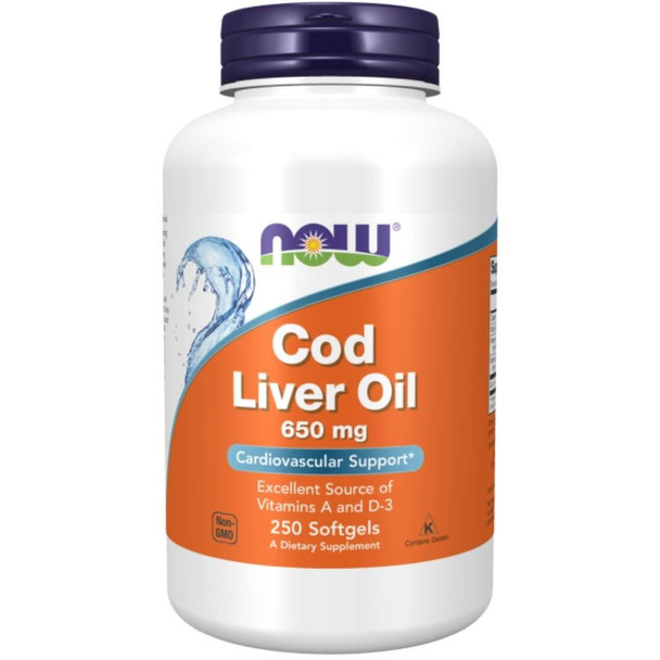  Now Foods Cod Liver Oil 650mg 250 Softgels 