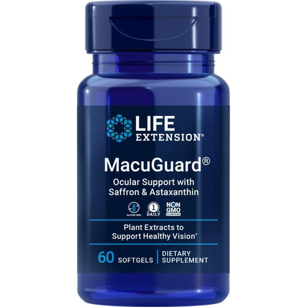  Life Extension MacuGuard Ocular Support with Saffron & Astaxanthin 60 Softgels 