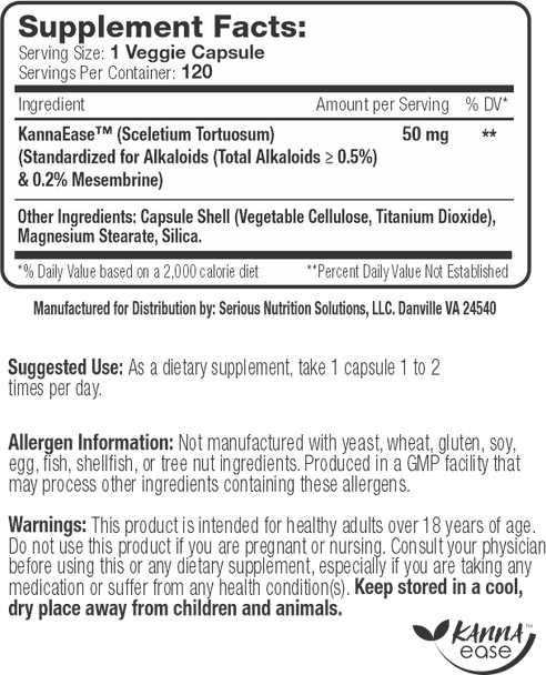  Serious Nutrition Solutions KannaEase 120 Veg Caps 