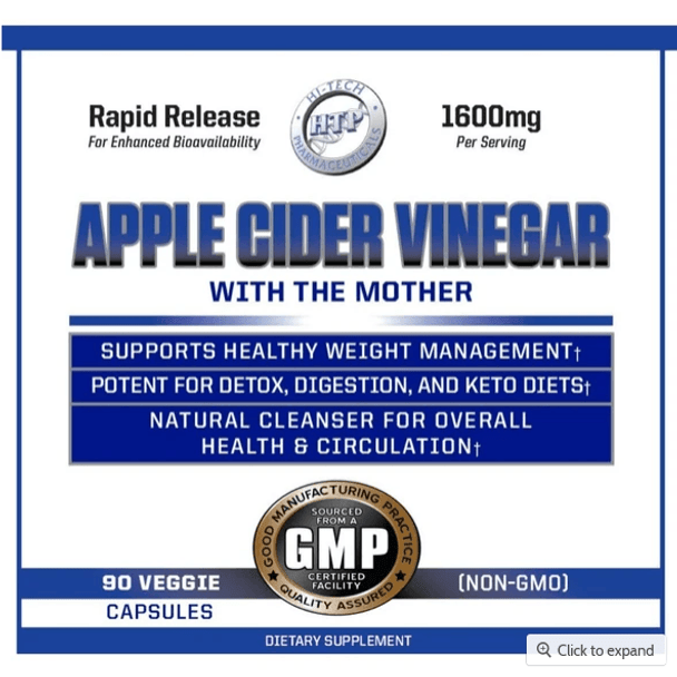  Hi-Tech Pharmaceuticals Apple Cider Vinegar 90 Capsules 