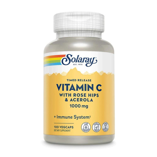  Solaray Time Release Vitamin C w Rose Hips and Acerola 1000mg 100 Capsules 