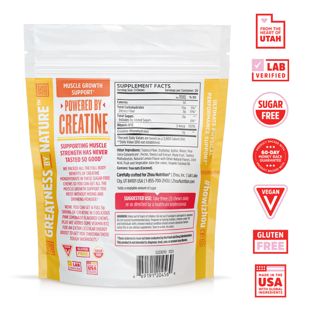 ZHOU Zhou Creatine Chews Pink Lemonade 60 Count 