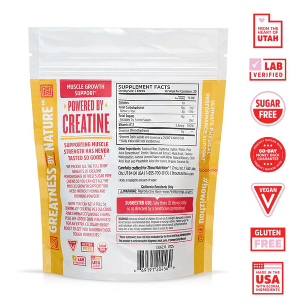 ZHOU Zhou Creatine Chews Peach Mango 60 Count 