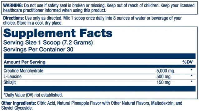 Solaray Creatine with Shilajit 30 Servings Supplement Facts