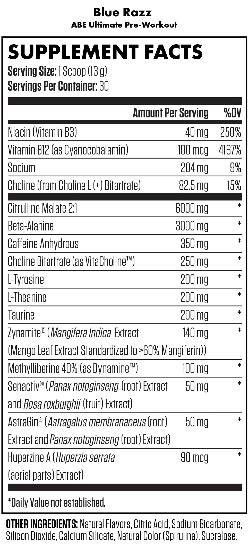 ABE Ultimate Pre-Workout Label Ingredients