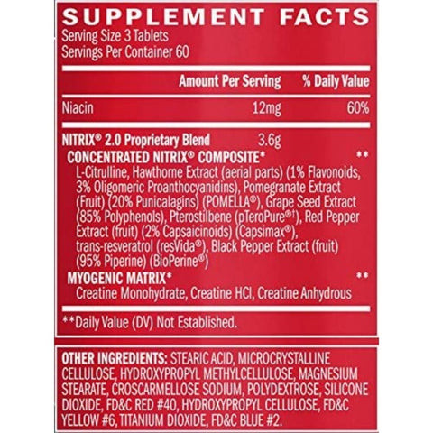 BSN Nitrix 2.0 Advanced Strength 180 Tabs Ingredients