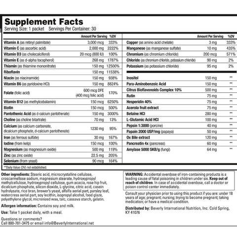 Beverly International Super Pak 30 Day Ingredients