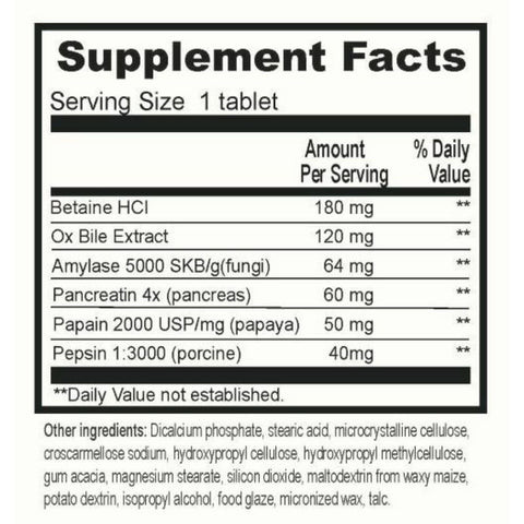 Beverly International Multiple Enzyme Complex 100 Tablets Ingredients
