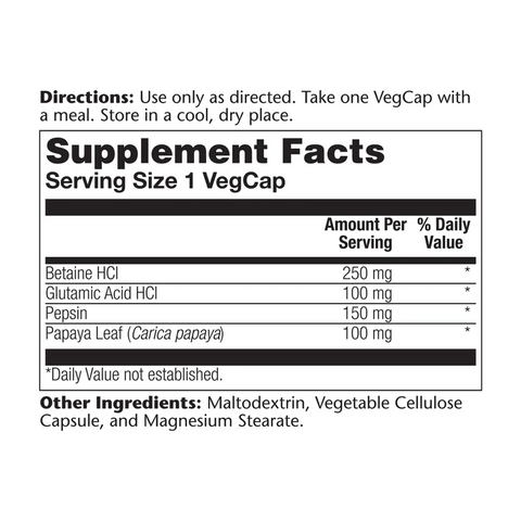 Solaray Betaine HCL 250mg 180 Caps Ingredients