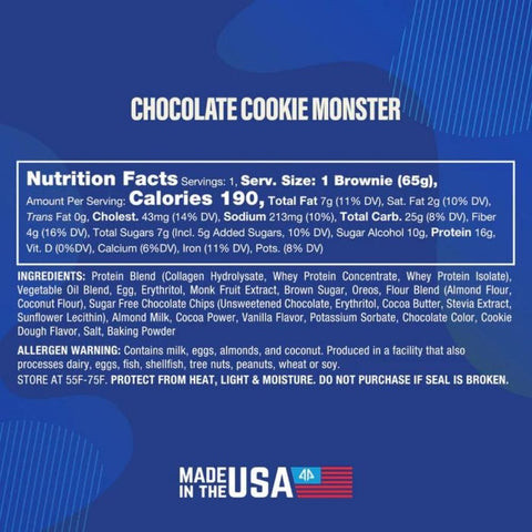 Alpha Prime Bites Protein Brownies 12/Box Chocolate Cookie Monster Ingredients
