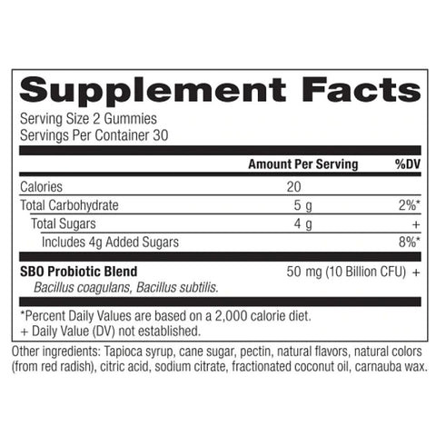 Ancient Nutrition SBO Probiotic Gummy 10b CFU 60 Gummies Ingredients