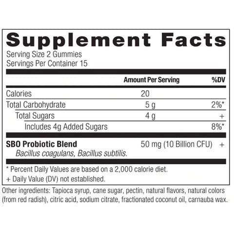 Ancient Nutrition SBO Probiotic Gummy 10b CFU 30 Gummies Ingredients