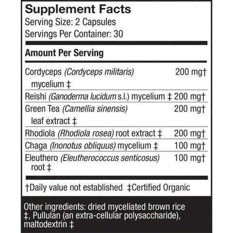 Host Defense MyoBotanicals Energy 60 Caps Ingredients & Supplement Facts