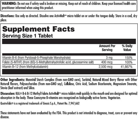 KAL B6 B12 Methyl Folate Mixed Berry Micro Tablets Ingredients