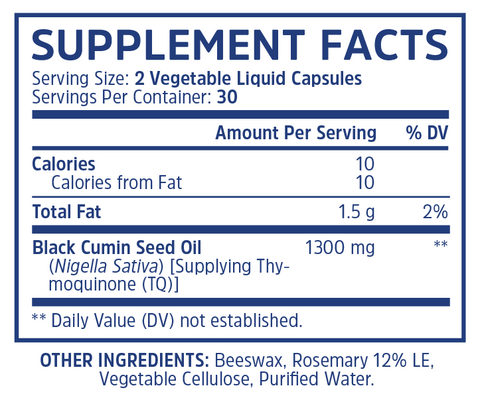 ZHOU Black Seed Oil 30 Servings Ingredients and Supplement Facts